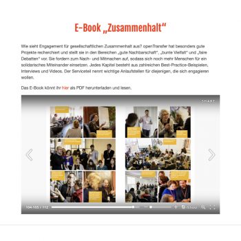 Die gemeinnützige Stiftung Bürgermut präsentiert in ihrem neuen E-Book „Zusammenhalt“ Reportagen, Interviews und Videos zu guter Nachbarschaft, Vielfalt in der Gesellschaft und fairer Debattenkultur. Unter den vielen Best-practice-Beispielen sind auch mehrere Projekte aus ländlichen Regionen.